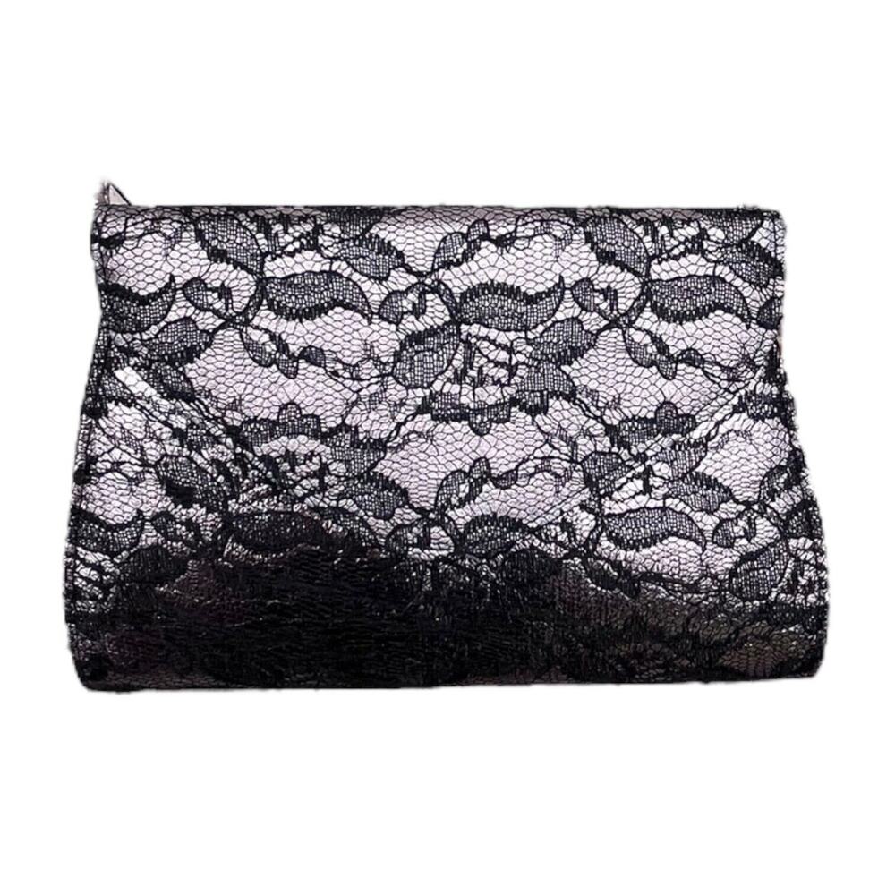 Neiman Marcus Black Lace Metallic Sheen Evening Bag Clutch NWOT ~ 7” x 10”